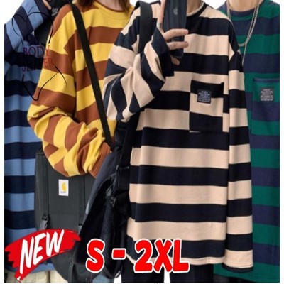 Fesyen Korea Unisex T-Shirt Lengan Panjang Stripe