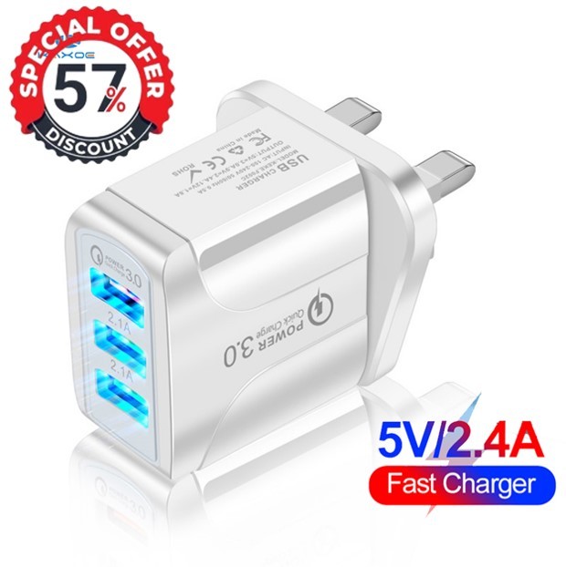 KAXOE Charger Plug 2.4A 3 Port Adapter Universal USB Charger